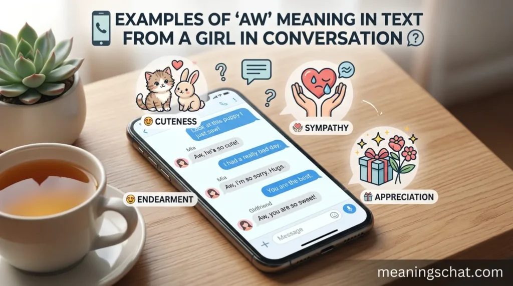 Examples of Aw Meaning in Text From a Girl in Conversation